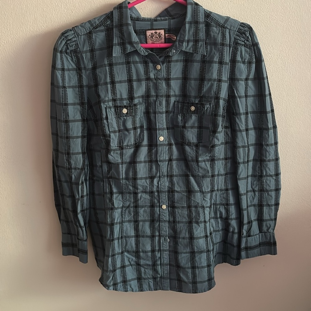 Juicy Couture Blue Plaid Button Down Shirt